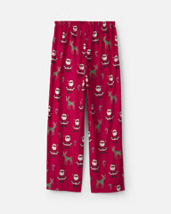 Adult Brown Santa Christmas Fleece Loose Fit Pajama Bottoms - Red