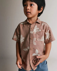 Toddler Boy Button-Down Short-Sleeve Shirt in Plant Print - Light Brown