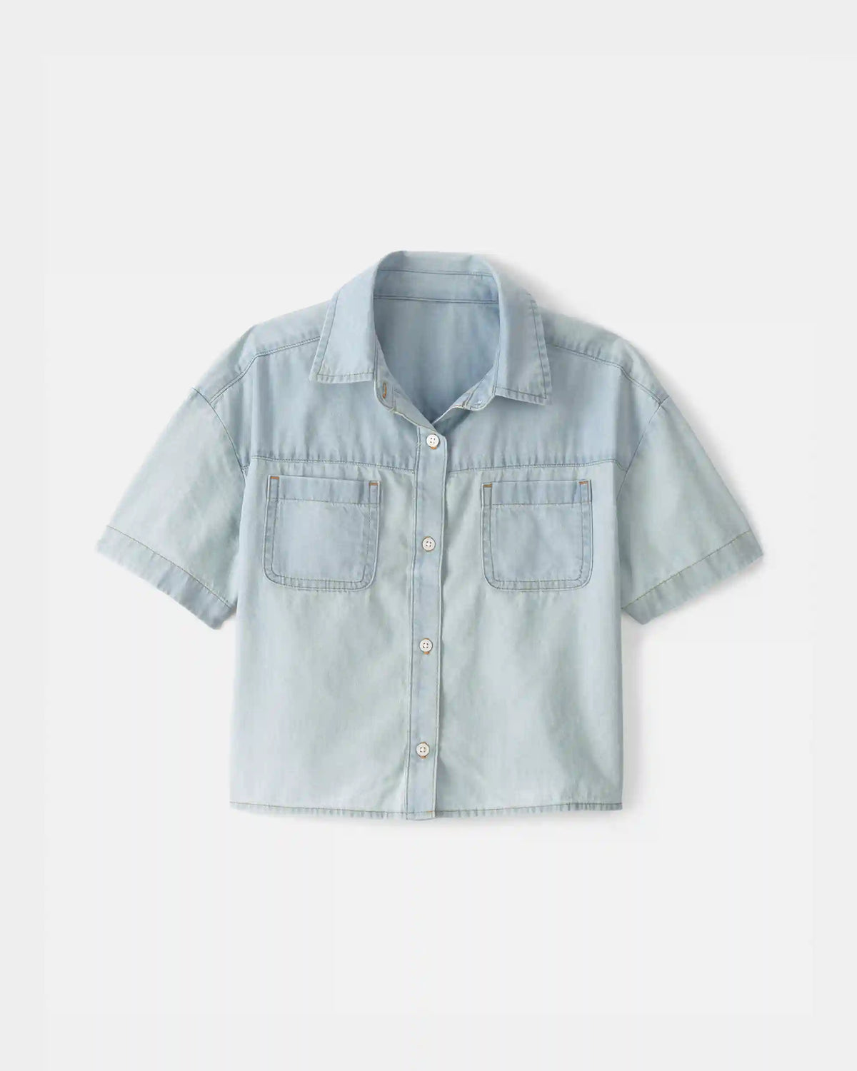 Girls Chambray Short-Sleeve Top - Blue