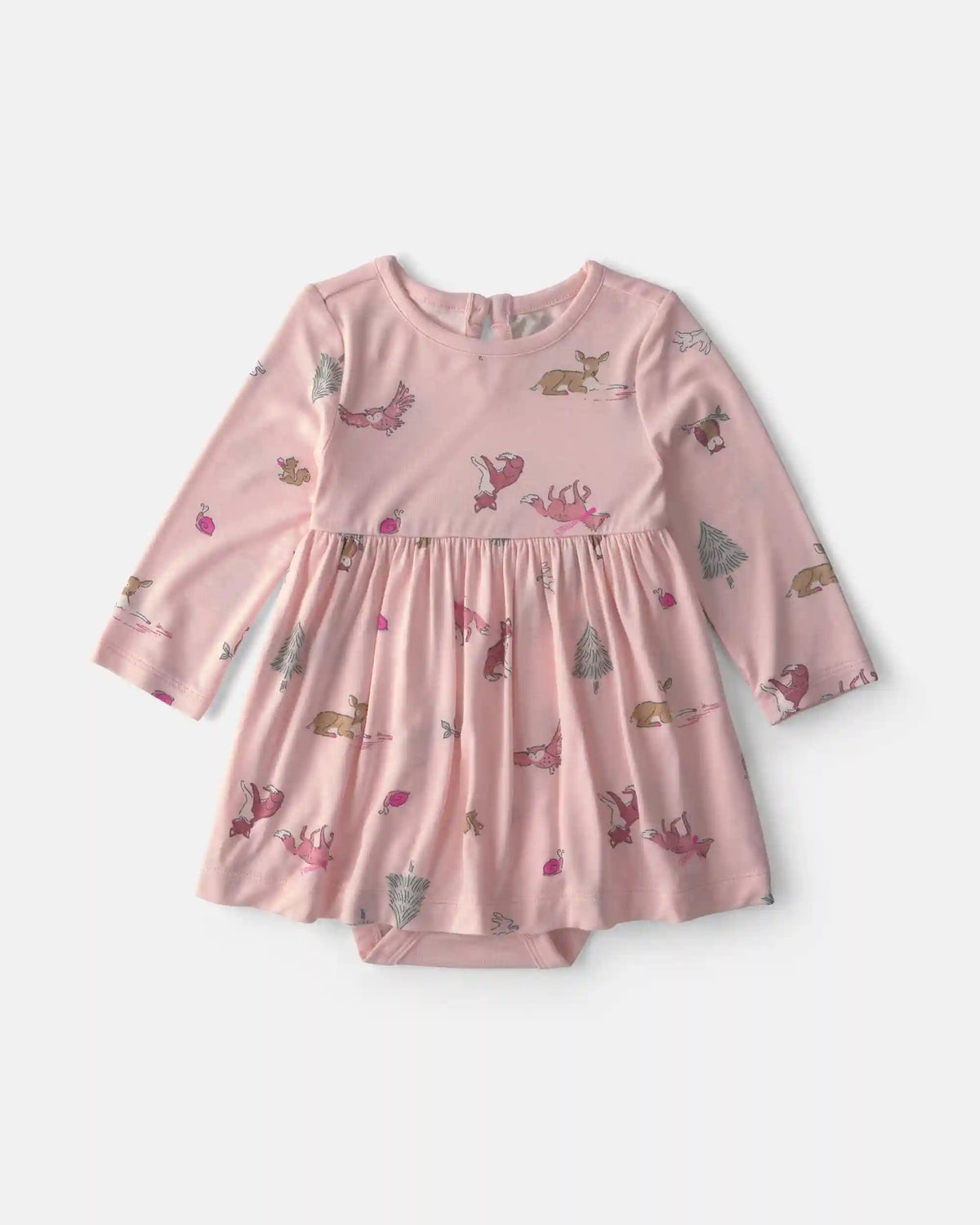 Baby Girl Woodland PurelySoft™ Long-Sleeve Bodysuit Dress - Pink