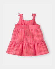 Baby Girl Gingham Sleeveless Dress - Coral