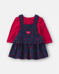 Baby Girl 2-Piece Floral Corduroy Long-Sleeve Dress Set - Navy Blue