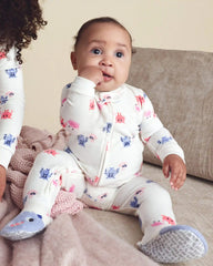 Baby Girl 1-Piece Monster 2-Way Zip DreamPlush Snug Fit Footed Pajama - Cream