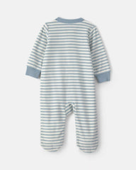 Baby Milk & Cookies Striped Fleece 2-Way Zip Sleep & Play Pajamas - Blue