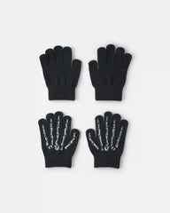 Boys 2-Pack Skeleton Halloween Winter Gloves - Black