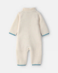 Baby Boy Color Block Fleece Long-Sleeve Jumpsuit - Cream/Blue