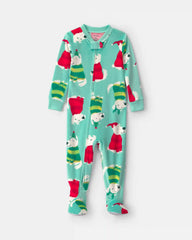 Baby 1-Piece Christmas Dogs 2-Way Zip DreamPlush Snug Fit Footed Pajama - Green