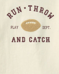 Toddler Boy 'Run, Throw and Catch' Football Graphic Tee - Cream/Burgundy