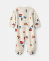 Baby Bear Cabin Fleece 2-Way Zip Sleep & Play Pajamas - Cream