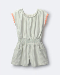 Toddler Girl Swing Romper with Pockets in Stripes- Light Blue