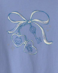 Girls Bow Keychain Long-Sleeve Graphic Tee - Purple