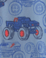 Boys 1-Piece Monster Truck Fleece Loose Fit Pajama - Blue