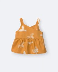 Toddler Girl Peplum Tank Top in Plant Print - Golden Yellow