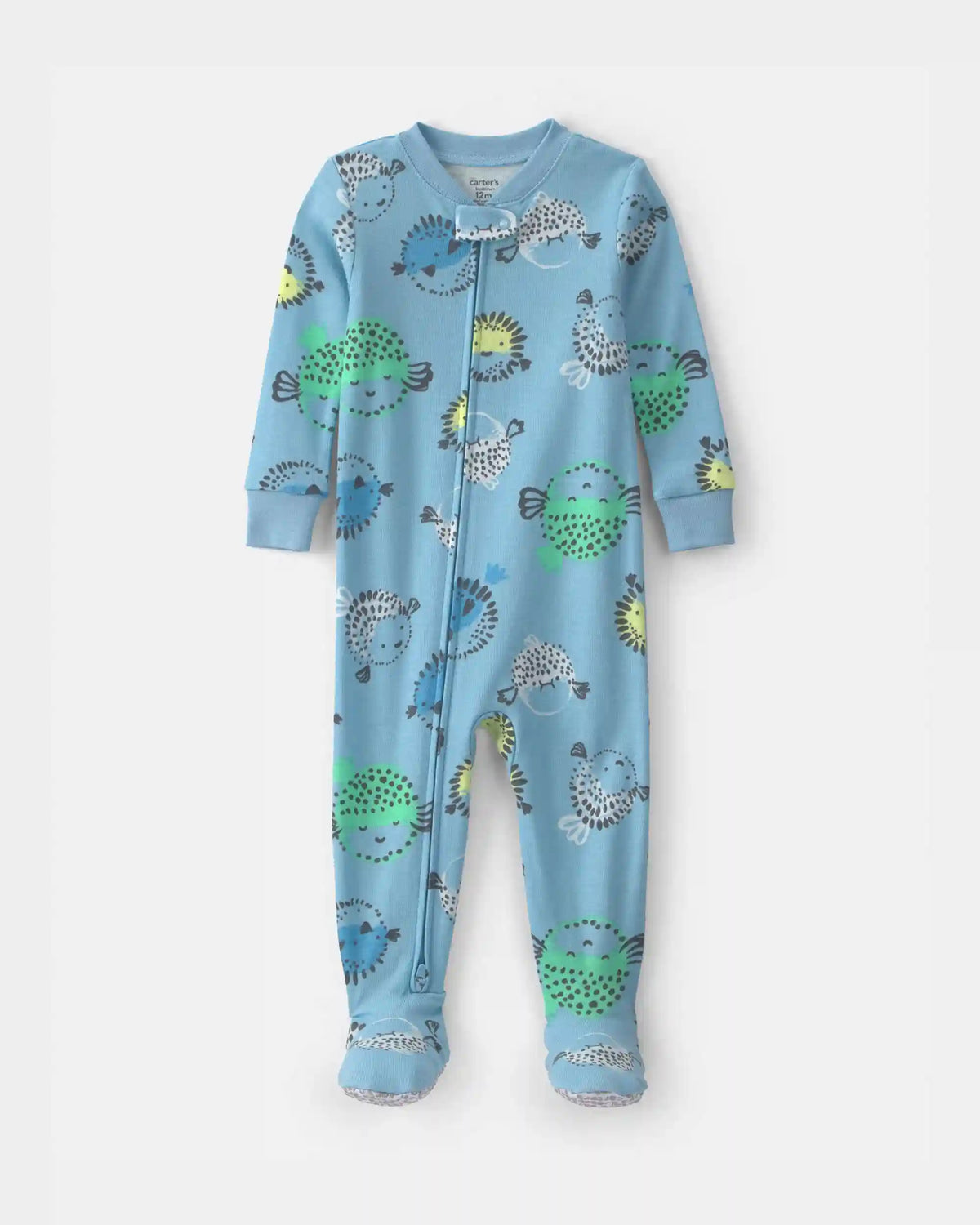 Baby Boy Pufferfish 100% Cotton 2-Way Zip 1-Piece Pajama - Blue