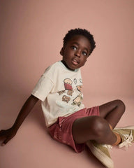 Toddler 'Happy Tummy' Relaxed Tee in Food Print - Cream