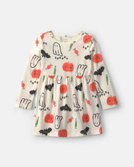Toddler Girl Pumpkin Long-Sleeve Dress - Cream