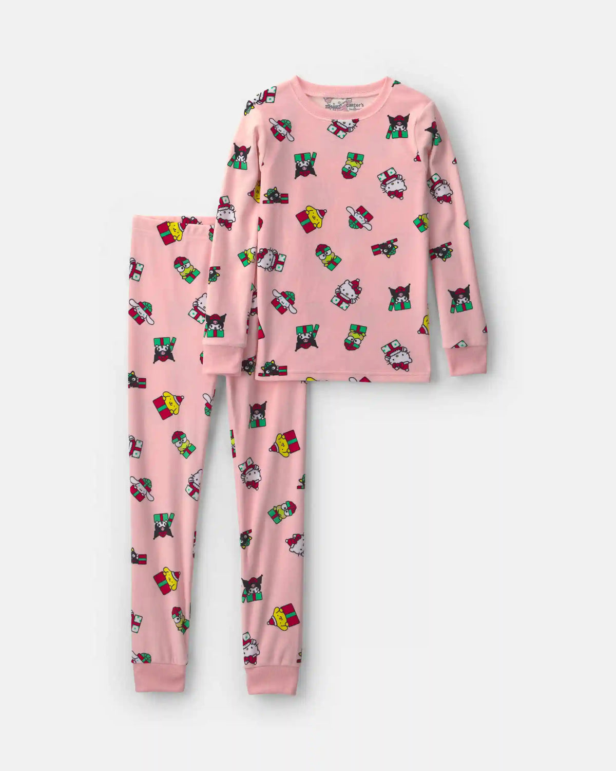 Girls 2-Piece Hello Kitty Heart Christmas DreamPlush Snug Fit Pajama Set - Pink