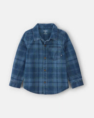 Toddler Boy Plaid Denim Button-Down Shirt - Dark Wash