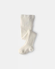 Girls Ribbed Tights - Ivory