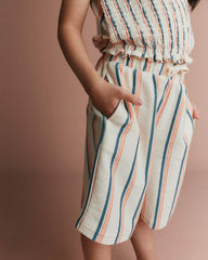 Toddler Girl Wide-Leg Capri Pant in Stripes - Cream