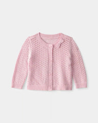 Baby Girl Bow Pointelle Button-Up Cardigan Sweater - Pink