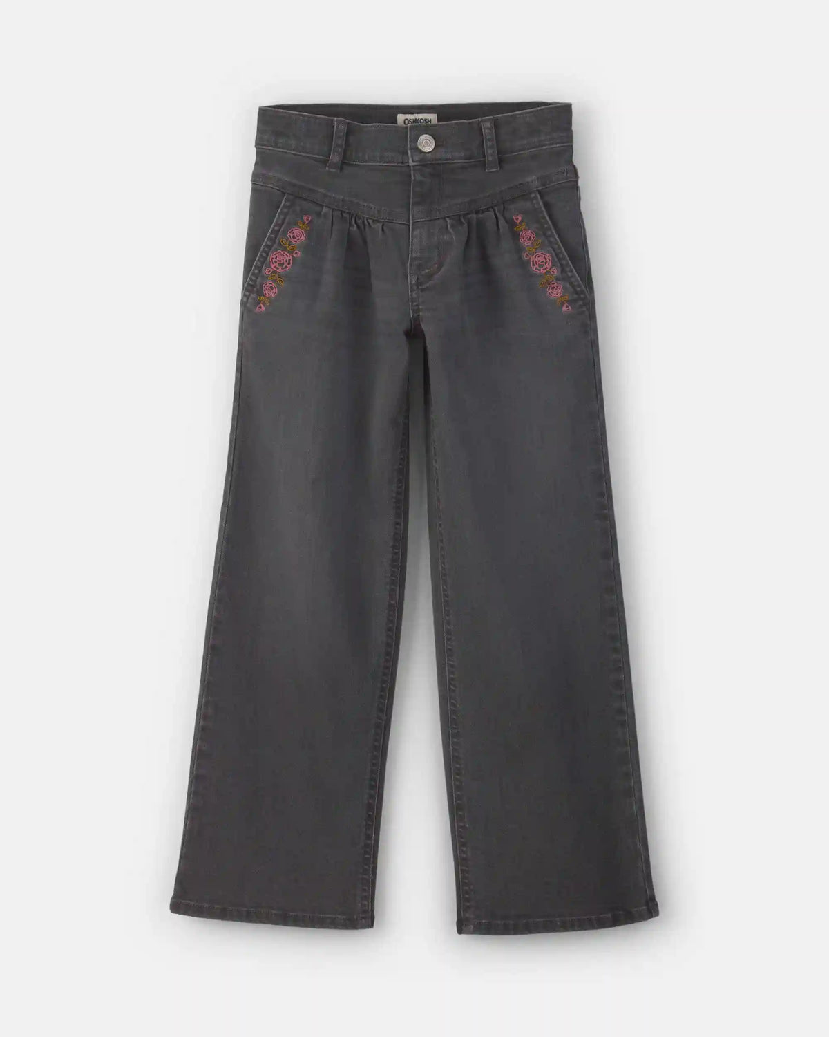 Girls Floral Denim Wide-Leg Pants - Dark Wash