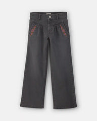 Girls Floral Denim Wide-Leg Pants - Dark Wash