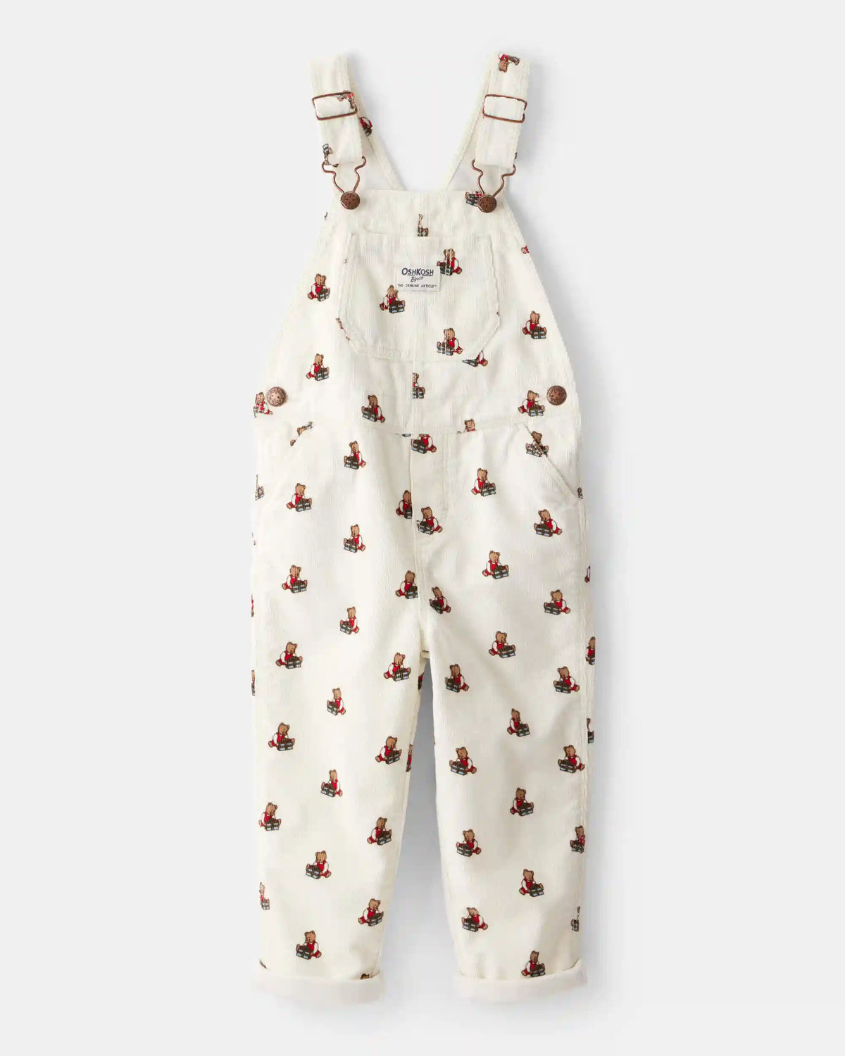 Toddler Bear Corduroy Overalls - Cream