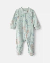 Baby Boy Safari Fleece 2-Way Zip Sleep & Play Pajamas - Green