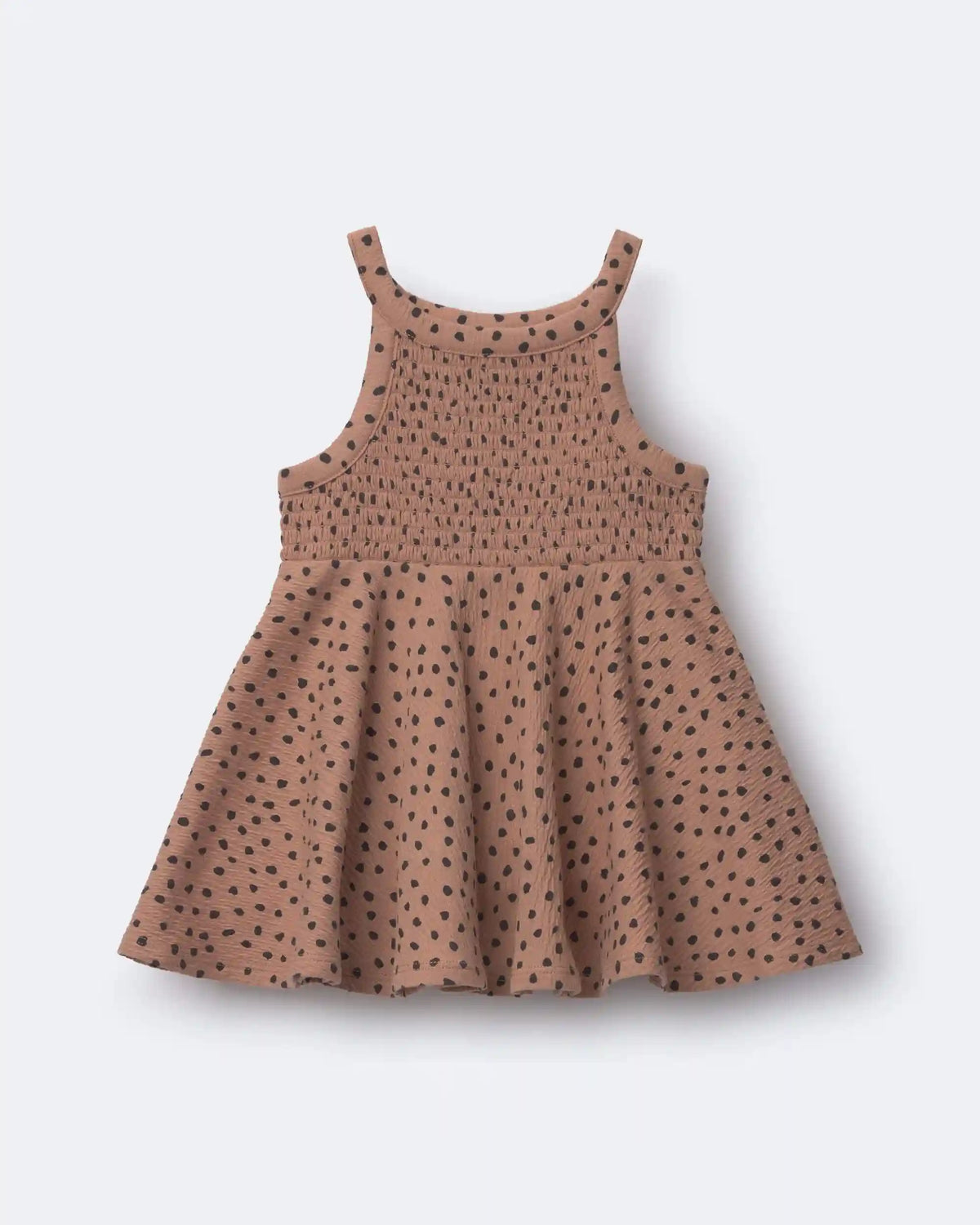 Toddler Girl Smocked Peplum Top in Dot Print - Tan