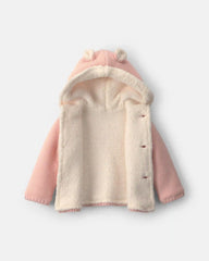 Baby Girl Bear Sweater Knit Hooded Jacket - Pink