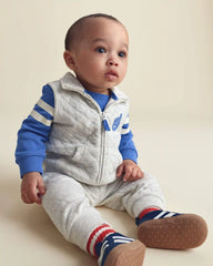 Baby Boy 3-Piece Varsity Quilted Layering Set - Grey/Blue