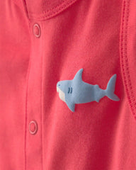 Baby Boy Shark Romper - Coral