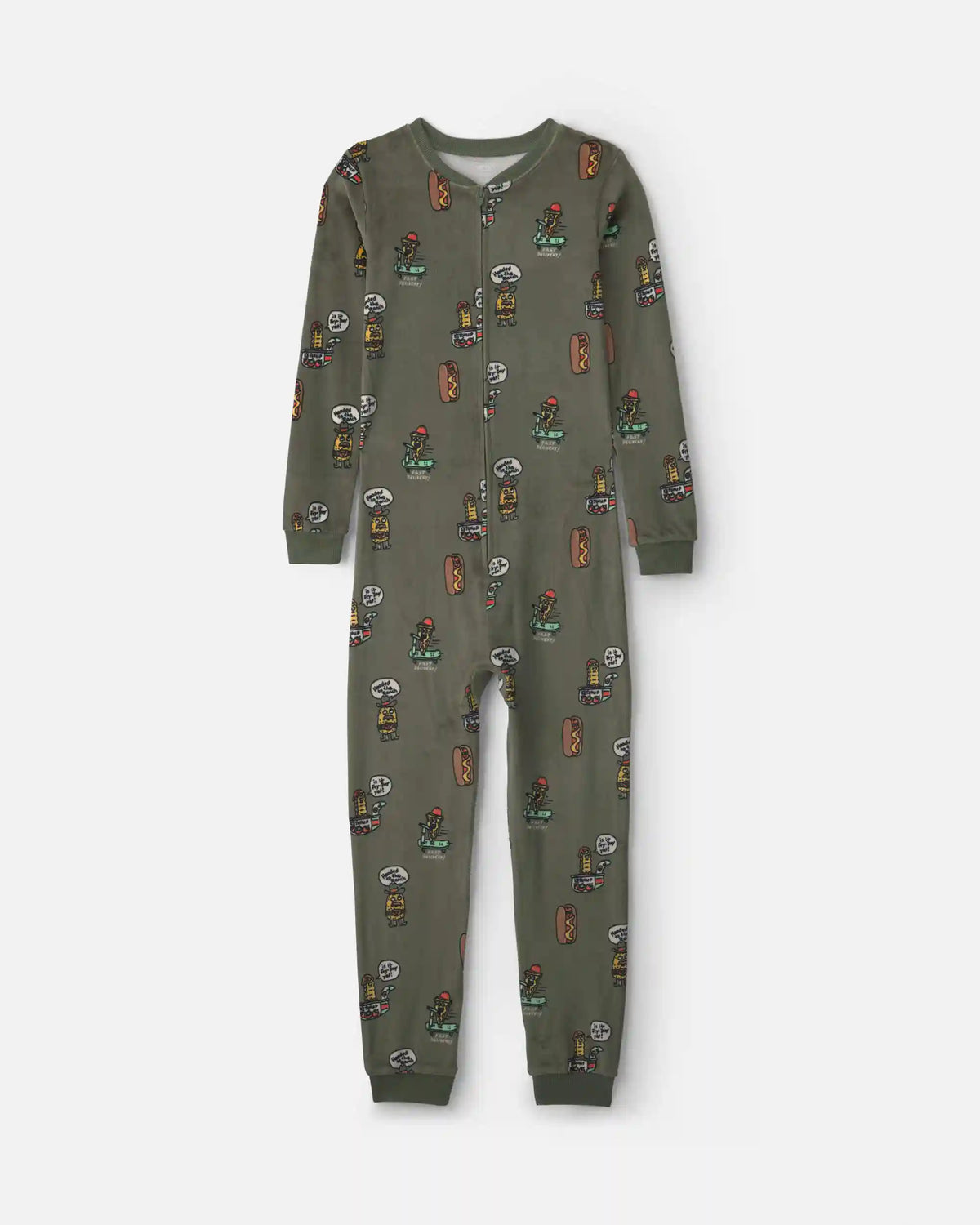 Boys 1-Piece Silly Food DreamPlush Snug Fit Pajama - Olive Green