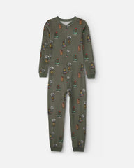 Boys 1-Piece Silly Food DreamPlush Snug Fit Pajama - Olive Green