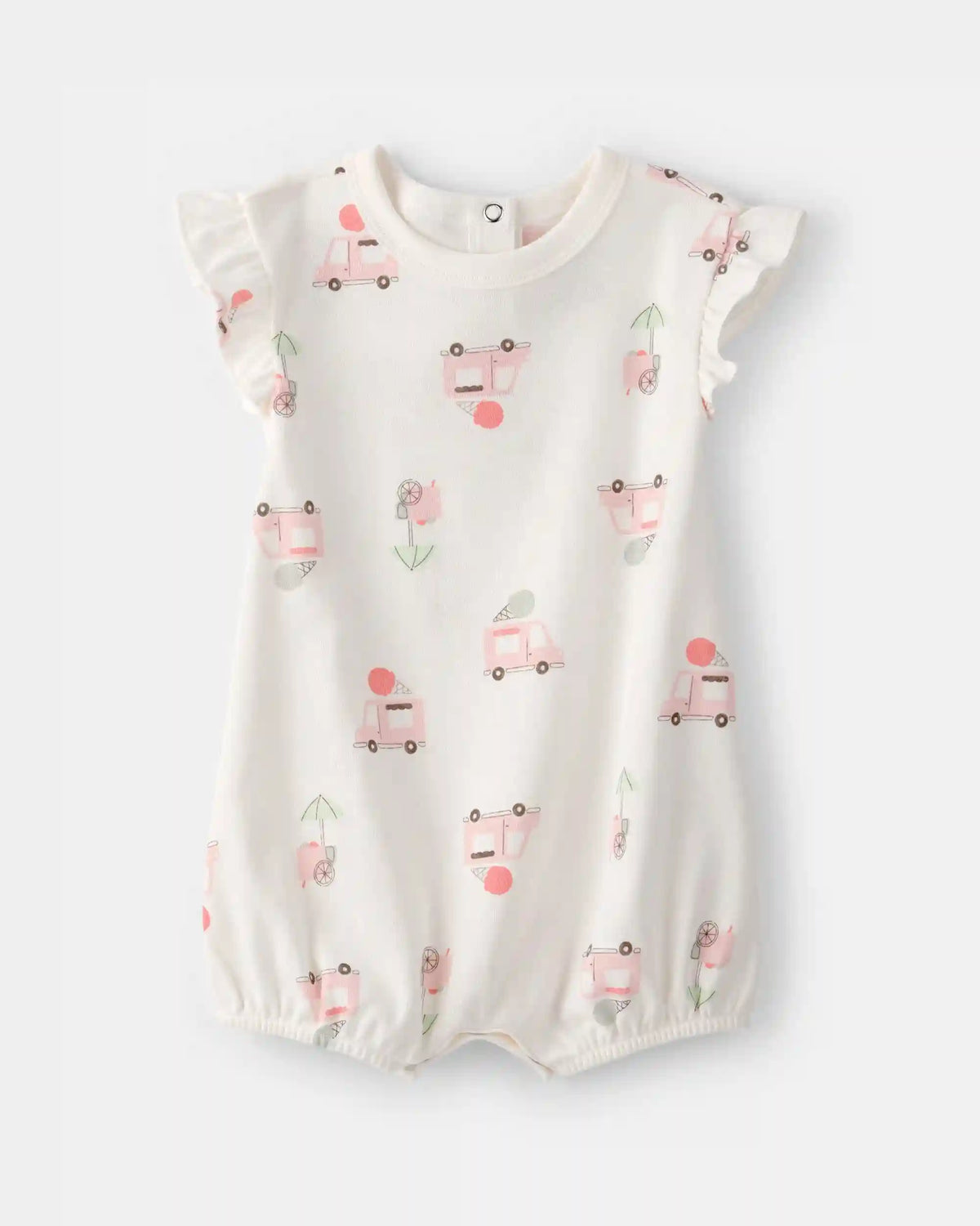 Baby Girl Ice Cream Truck Short-Sleeve Romper - White