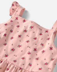 Girls Organic Cotton Tiered Dress in Blush Floral Print