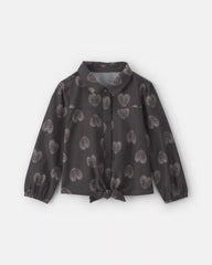 Girls Toddler Girl Heart Twill Long-Sleeve Tie Top - Black