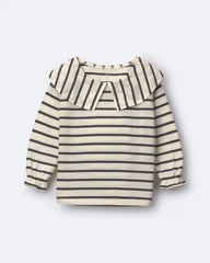 Toddler Girl Peter Pan Collar Top in Stripes - Cream/Black