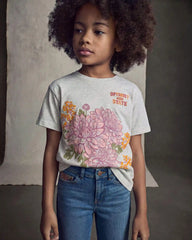 Girls 'Optimist State' Floral Graphic Tee - Grey