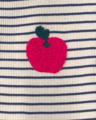 Toddler Girl 2-Piece Apple Striped Fleece Long-Sleeve Top & Pant Set - Navy Blue/Cream