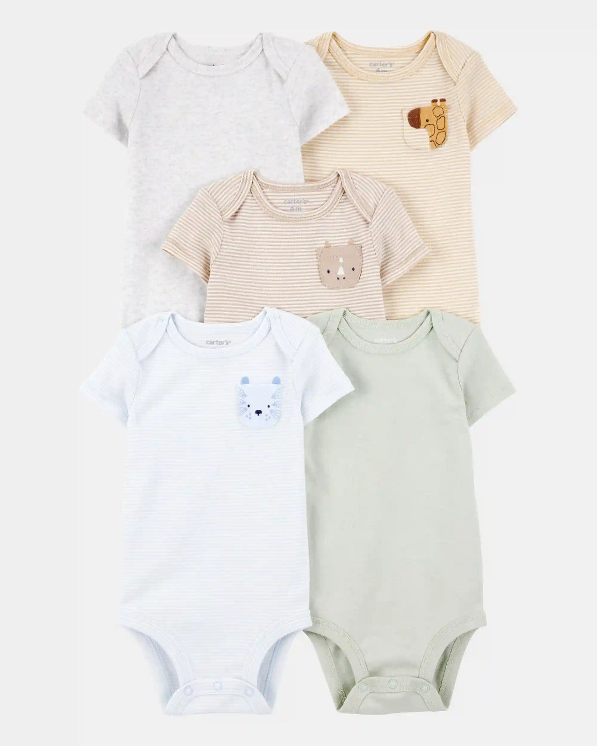 Baby 5-Pack Animals Short-Sleeve Cotton Bodysuits