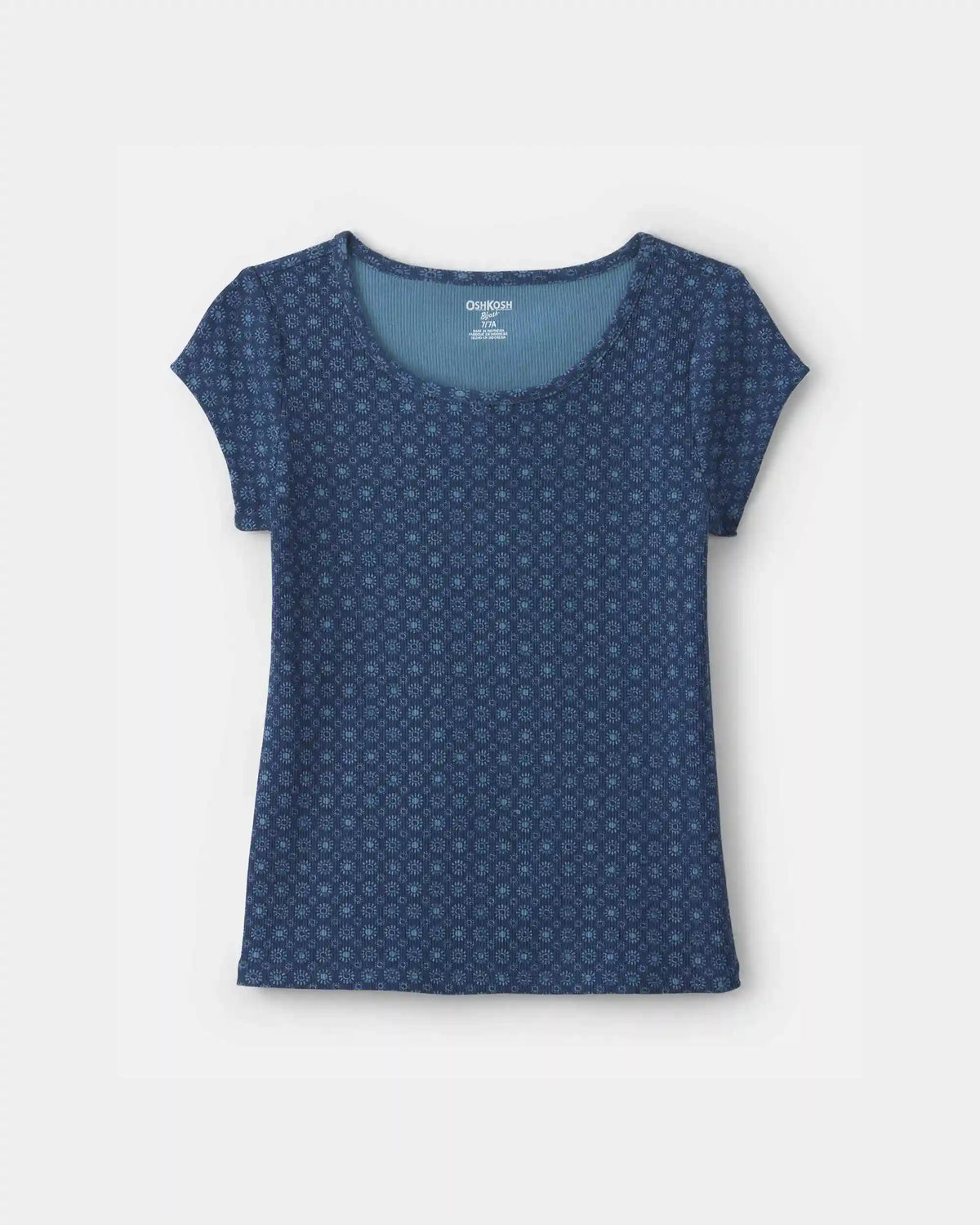 Girls Floral Ribbed Tee - Navy
