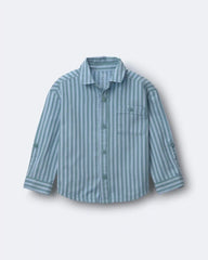 Toddler Boy Button-Down Long-Sleeve Shirt in Stripes - Blue