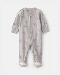 Baby Sheep 100% Cotton 2-Way Zip Sleep & Play Pajamas - Grey