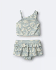 Toddler Girl Tropical One-Shoulder Ruffle Tankini Set - Light Blue