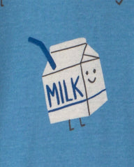 Toddler Boy 1-Piece Milk & Cookies 100% Cotton Snug Fit Footed Pajama - Blue