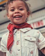 Toddler Girl Floral Short-Sleeve Twill Jumpsuit - Cream