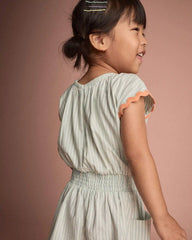 Toddler Girl Swing Romper with Pockets in Stripes- Light Blue