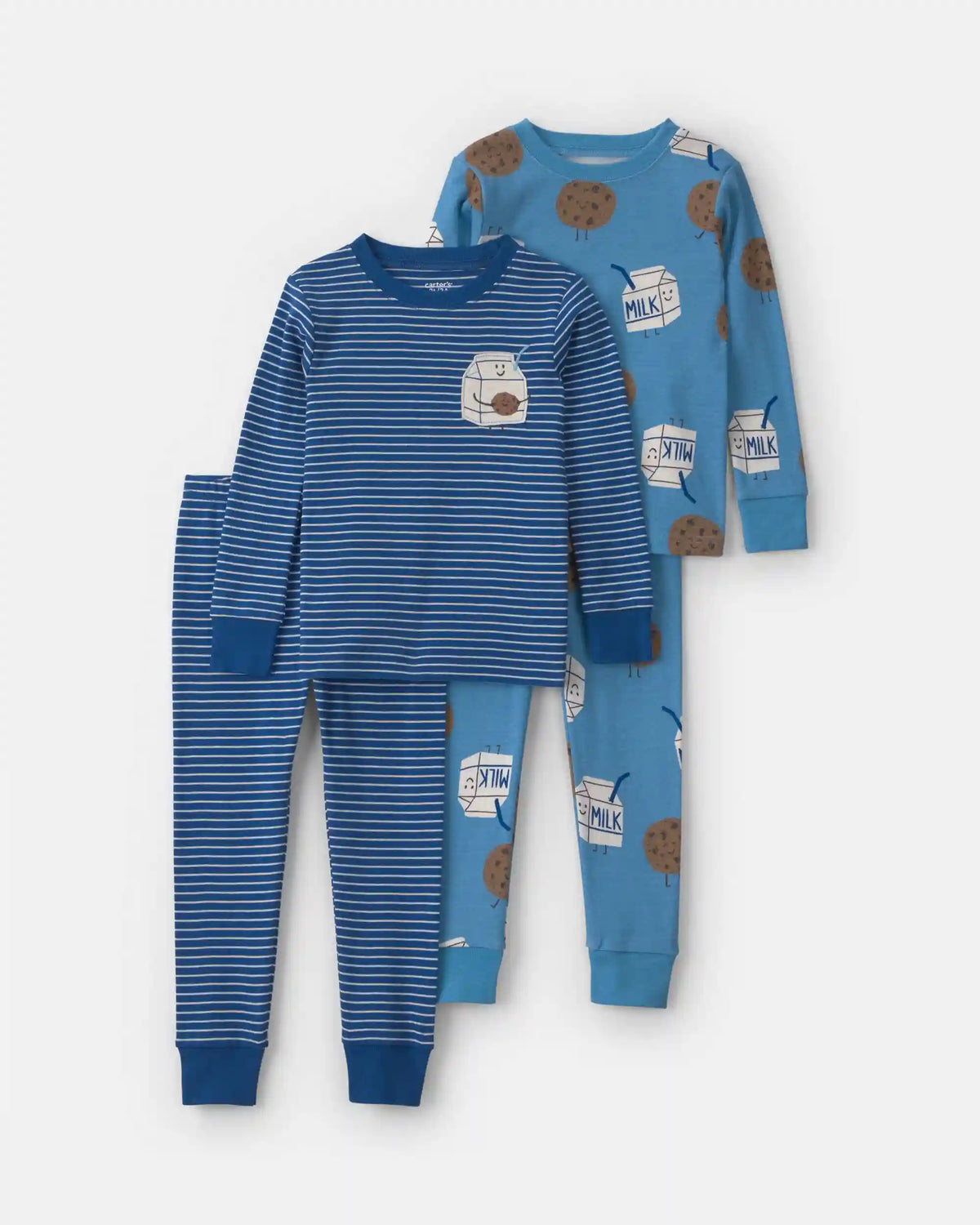 Toddler Boy 4-Piece Milk & Cookies 100% Cotton Snug Fit Pajama Set - Blue